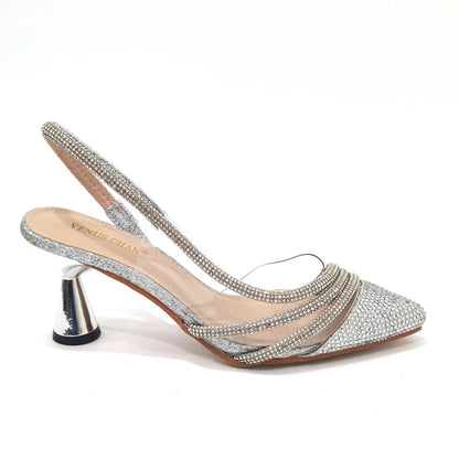 Italian Pointed Toe Wedding Shoes Gold Color Summer Sandal for Women 2023 High Heels Rhinestone Shoe and Bag Set