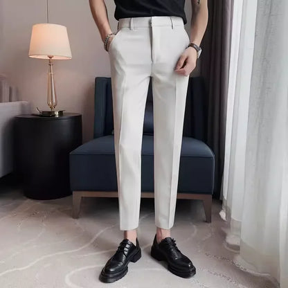 High Quality British Style Business Casual Pants Men's Spring Summer Solid Color Slim Fit Formal Wear Suit Pants Men Clothing
