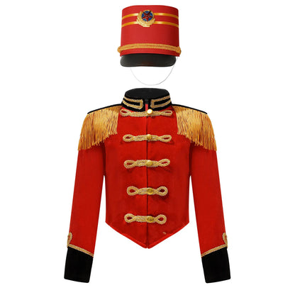 Boys Girls Drum Major Team Uniform Nutcrackers Costume Set Marching Band Tassel Jacket Coat Hat Outfits for Drummer Performance