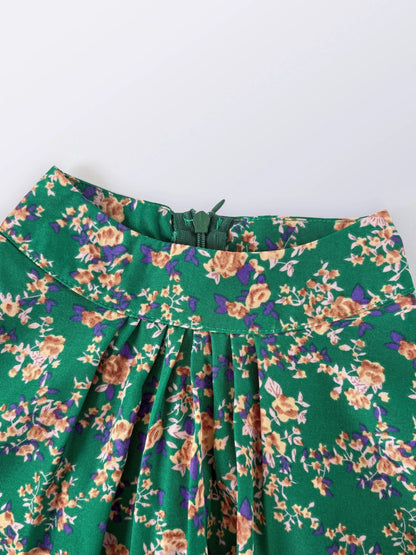 Floral Stand Up Collar Bridesmaid Dress 2026 Spring Summer Elegant Long Sleeve Waist Cinched Pleated Dresses Valentine's Day