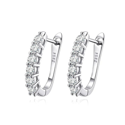 1.2ct Halo Moissanite Hoop Earrings for Women 925 Sterling Silver Straight Row Ear Buckles Wedding Small Ear Studs Gift