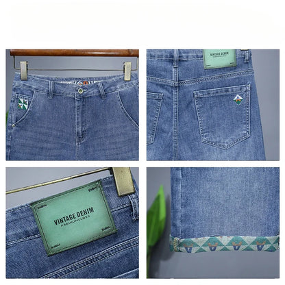 Men's Printed Denim Shorts Summer Thin Fashion Slim Straight Bermuda Jeans Personality Male Short Pants Streetwear