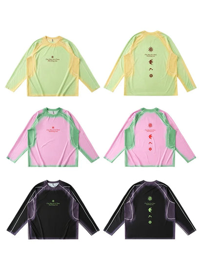 Men's Outdoor Running Long Sleeve T-Shirt Gradient Color Digital Print Quick Dry Breathable Sports Top Unisex
