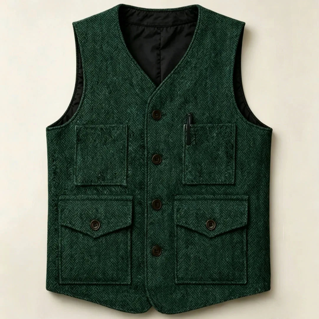 Men Vest Brown Herringbone Single Button With Pocket Waistcoat For Wedding Party Business Work Office Daily Casual Men Suit Vest