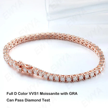 Real D Color Full 2/2.5/3/4/5/6.5mm Moissanite Tennis Bracelet For Women S925 Plated 18K Rose Gold Diamond Link Bracelets