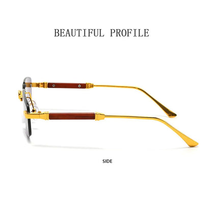 2026 Wooden Rimless Sunglasses Women Trendy Sunscreen Vintage Sunglass Men Vacation Fashion Glasses Lentes De Sol Mujer Okulary