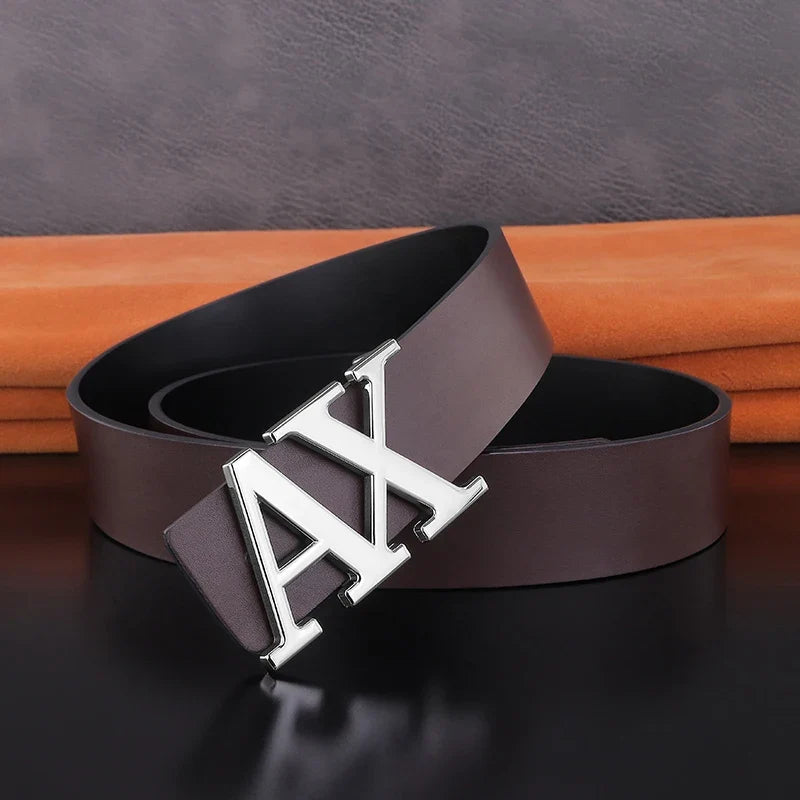 HigFashion Personality Buckle A Letter Belt Men's Leather Waistband Designer Luxury Brand Belts Casual Black Cowskin Waist Strap