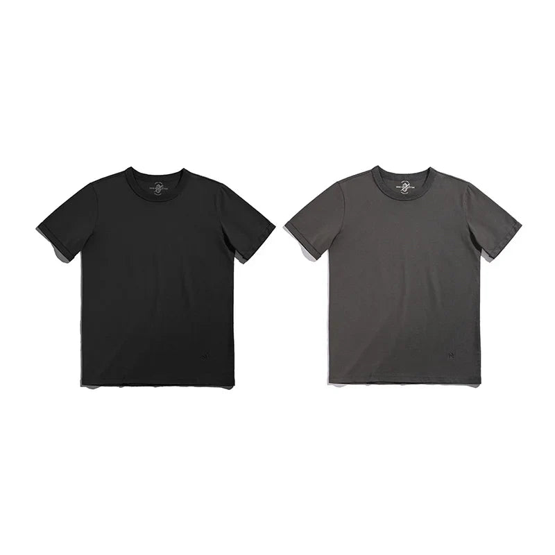 Summer Solid Color Short Sleeve T-Shirts 100% Cotton Round Neck Tees with Rolled Edge Cuffs Casual Tops for Men