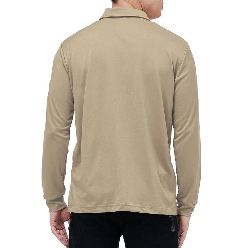 Men's Performance Long Sleeve Shirt Lightweight  Breathable Outdoor Hiking Fishing Polo Shirts UPF50+ Pique Jersey Golf Shirt
