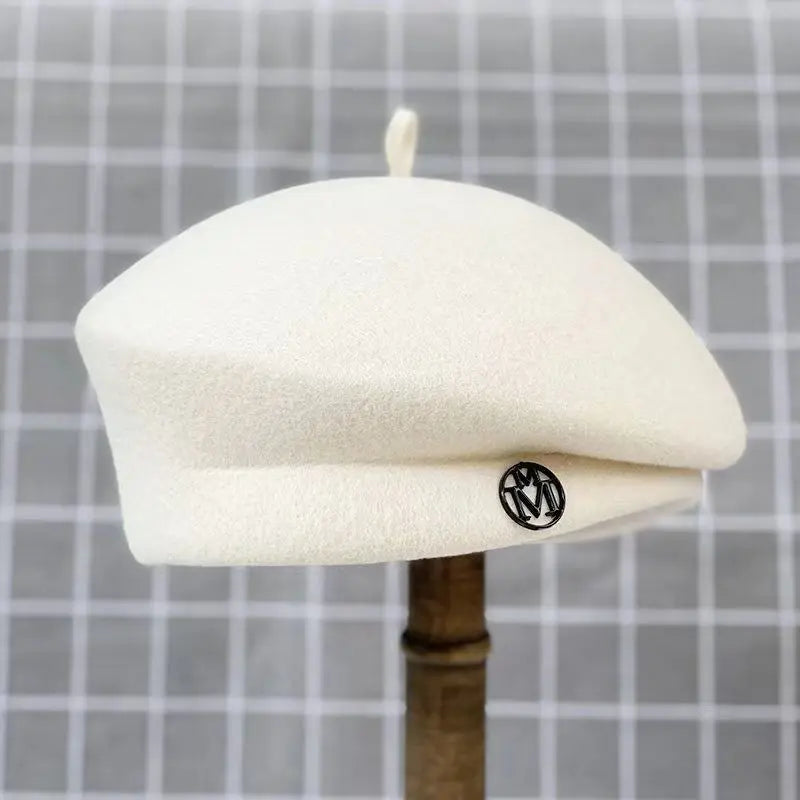 Classic Ladies Beret Hat Fancy Wool Felt Hat Warmer Winter Hat Cap White Black Women Fedora Hat Fascinator Pillbox Hat Formal
