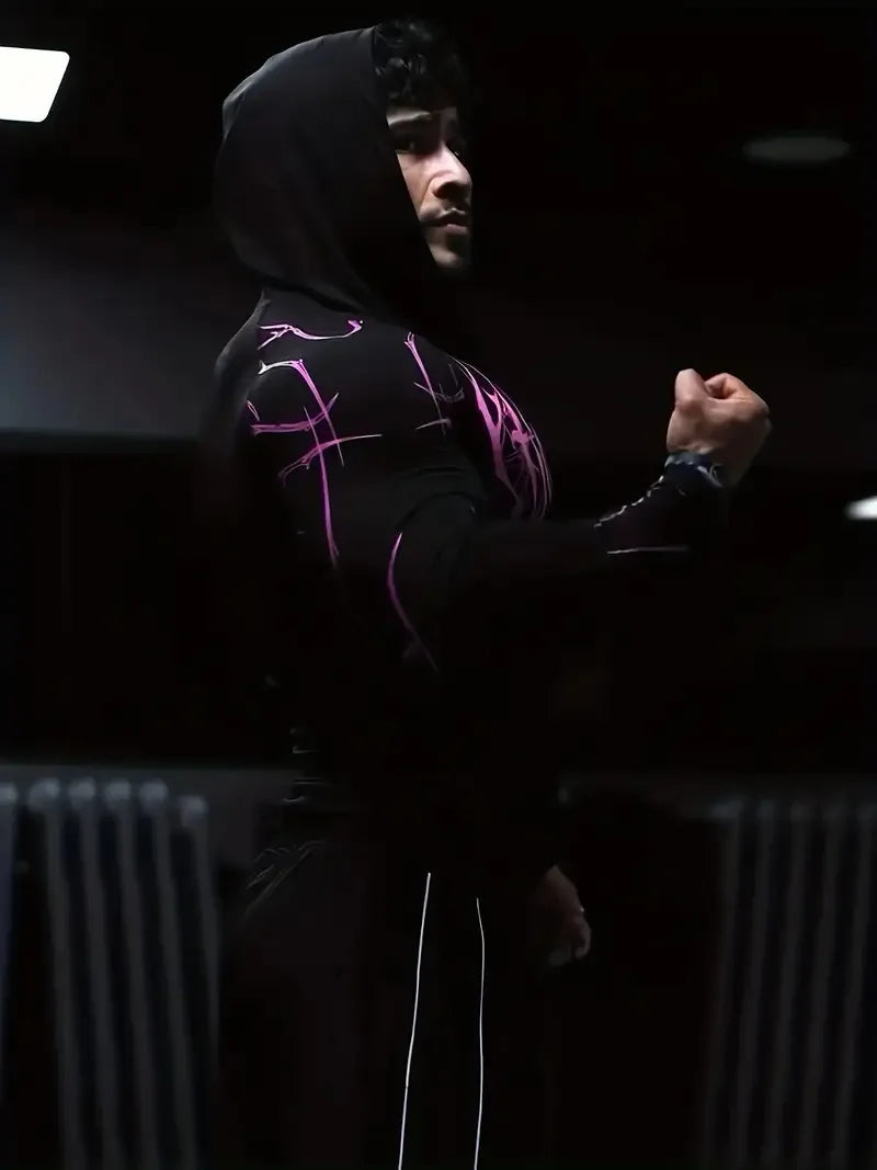 Men'S European Size Sports Fitness Pullover Sweatshirt，Hooded Bodysuit Half-Zip Quick-Dry Stretchy Long-Sleeve Sweatshirt。