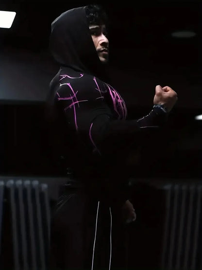 Men'S European Size Sports Fitness Pullover Sweatshirt，Hooded Bodysuit Half-Zip Quick-Dry Stretchy Long-Sleeve Sweatshirt。