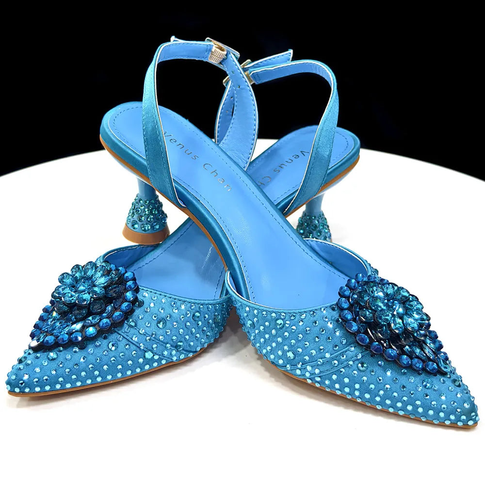 2025 Italian Luxury Rhinestone Taro Purple Pointed Toe High Heel Shoe & Bag Set for Women - Perfect for Parties