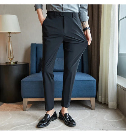 Mens Dress Pants Trousers 2025 Summer New Thin Breathable Solid Casual High Elastic Slim Fit Suit Pants Streetwear Men Clothing