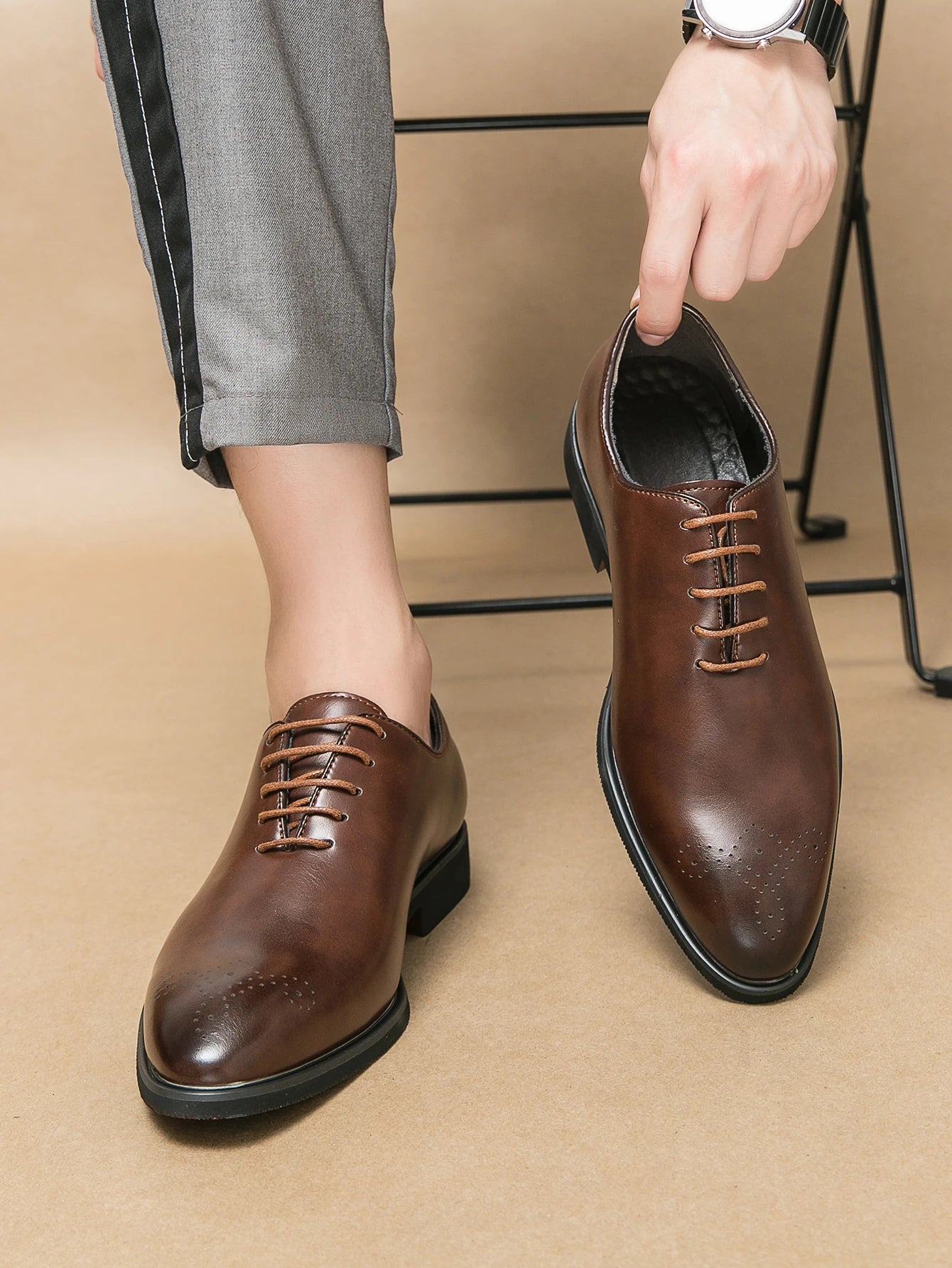 Men's Genuine Leather Dress Shoes Classic Oxford Soft Comfortable Lining Non-Slip Rubber Sole Business Office Formal Occasions