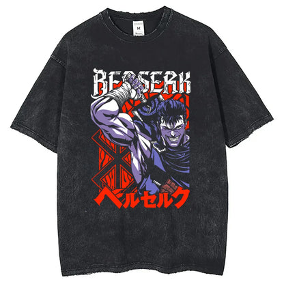 Berserk Anime Washed T Shirt Men Vintage Gothic Streetwear Tshirt Harajuku Hip Hop Graphic Tee Shirt Oversized Cotton Tops