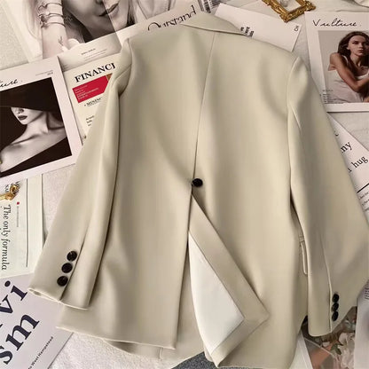 Korean Temperament Slim Blazers Women Spring Autumn Elegant Versatile Back Split Suit Jacket Single Breasted Loose Casual Coat