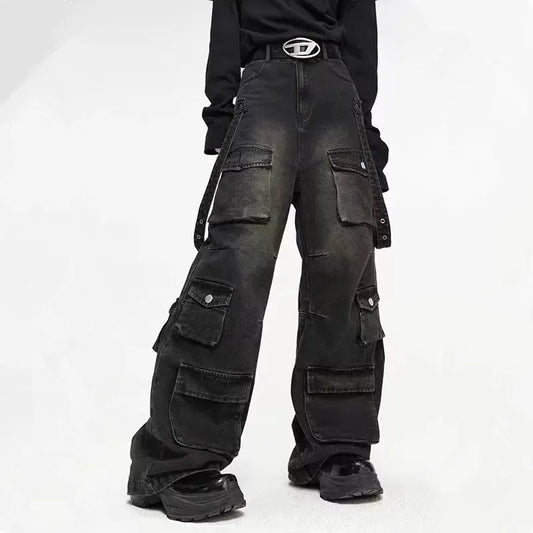 2026 Y2K Streetwear Multiple Pockets Baggy Cargo Jeans Pants For Men Clothing Vintage Loose Women Denim Trousers Pantalon Homme