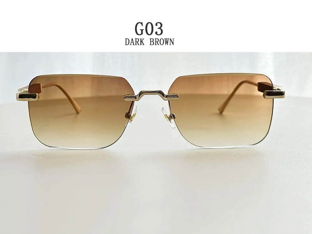 Rimless Sunglass Men Vintage 2025 Fashion Glasses Square Sunglasses Women Trendy And Fashionable Gafas De Sol Hombre Zonnebril