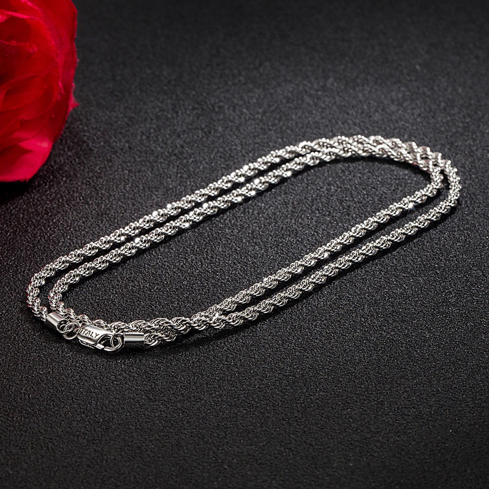 Men 100%925 Sterling Silver 3mm Twist Rope Chain Necklace Women Diamond Cut Clasp Box Chain 16-30 inch Chocker Jewelry Boy Gifts