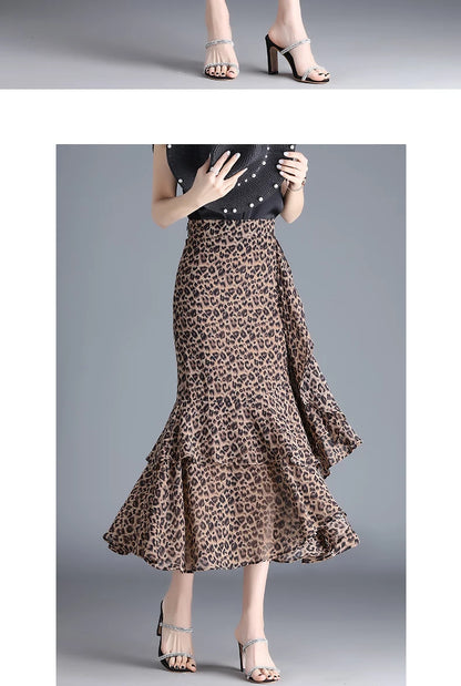 Fashion Irregular Fishtail Chiffon Skirts Elegant High Waist Summer Luxury Party Skirt Female Ruffles Long Skirts