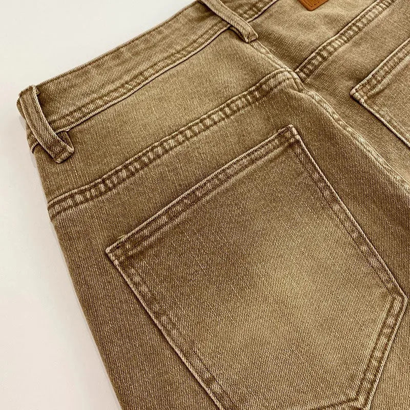 Elegant Slim Fit Men's Jeans Casual Khaki Straight Leg Elastic Fashionable City Style Summer Denim Pants Youth Wear