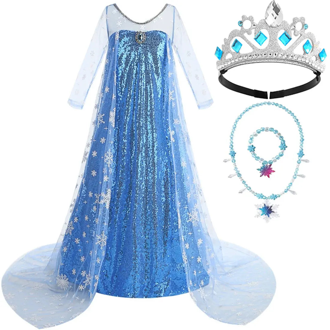 New Sequined Blue Elsa Party Dress For Girl Role Play Princess Apparel Toddler up Birthday Festival Carnival Apparel Accessories