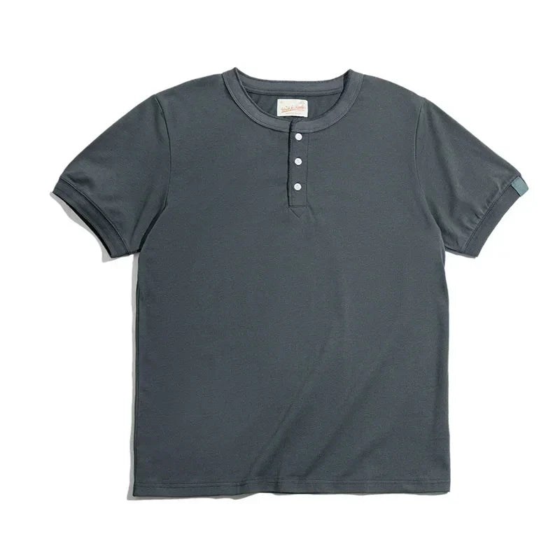 Cotton Men's Henry T-Shirts Soft Breathable Vintage Tops Tee Shirt Solid Casual Classic Buttons Shirt Hot Man Clothing
