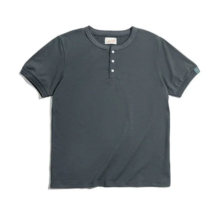 Cotton Men's Henry T-Shirts Soft Breathable Vintage Tops Tee Shirt Solid Casual Classic Buttons Shirt Hot Man Clothing