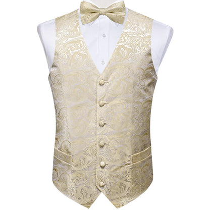 Men Wedding Vest Suit White Black Paisley Sleeveless Waistcoat for Man Shirt Accessories Fromal Bowtie Pocket Square Cufflinks