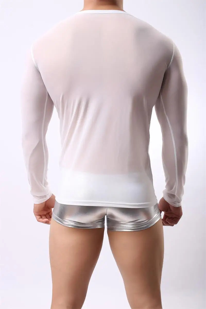 Sexy Unique Transparent T-shirt Men See Through Autumn Long Sleeve Tops Tees Undershirt Spring Slim Casual T Shirts Tshirts