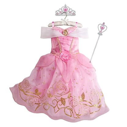 Disney Cinderella Cosplay Costume Kids Clothes for Girls Sequins Princess Dress with Floral Bow Birthday Party Ball Gown