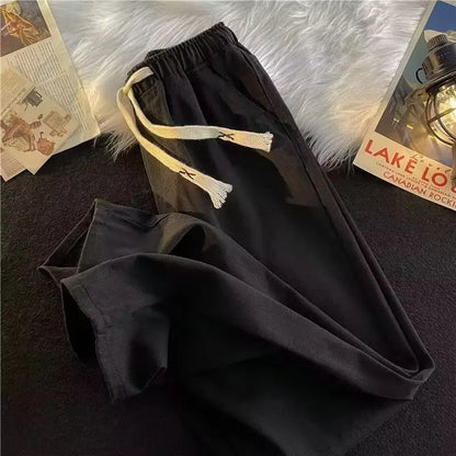 Casual Loose Straight Leg Men's Jeans Drawstring Elastic Waist Wide Leg Long Trousers High Street Fashion Denim Pants