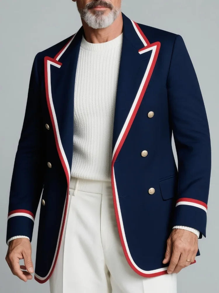 Contrast Men Blazer Chic Notch Lapel Double Breasted Male Coat One Piece Fashion Wedding Casual Business Best Man Suit Jackets