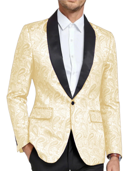 Men's Shiny Paisley Jacquard Tuxedo Blazer Slim Fit Shawl Lapel One Button Formal Prom Jacket for Wedding Groom Party