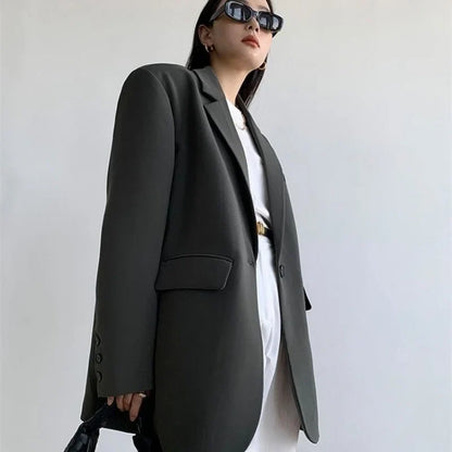 Korean Suit Jacket Women Autumn 2026 New Loose Long Sleeve Chic Basic Simple Office All-match Ladies Blazer Jackets Outerwear