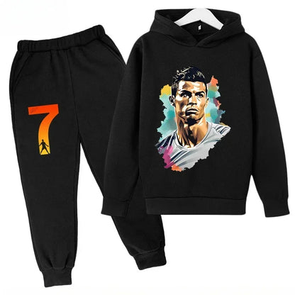 Quick-Dry CR7 Kids Tracksuit 7-13Y Ronaldo 7# Print Sports Outfit Breathable Fabric Active Wear Kids Boutique Clothes