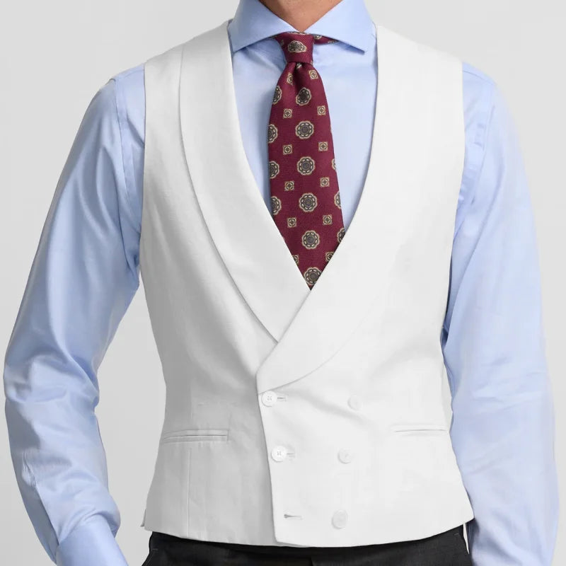 Men Vest Ivory With Lapel Double Button Solid Waistcoat For Wedding Banquet Birthday Business Casual Work Set Men Suit Vest