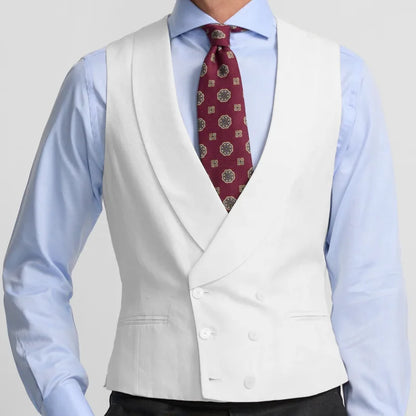 Men Vest Ivory With Lapel Double Button Solid Waistcoat For Wedding Banquet Birthday Business Casual Work Set Men Suit Vest