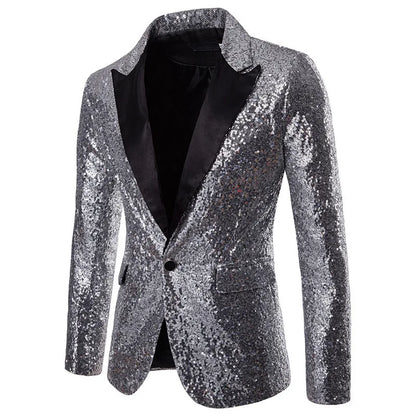 High End Men's Gold Sequin Suit European and American Hosting Performance Dress Korean Version Slim Fit Studio Suit Jacket