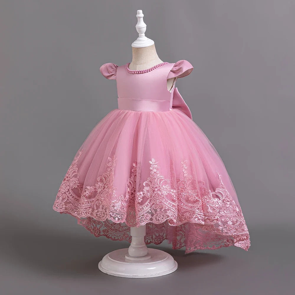 Girls Flower Embroidery Party Dresses Kids Summer Formal Holiday Birthday Gown Kids Trailing Evening Princess Clothes 1-6