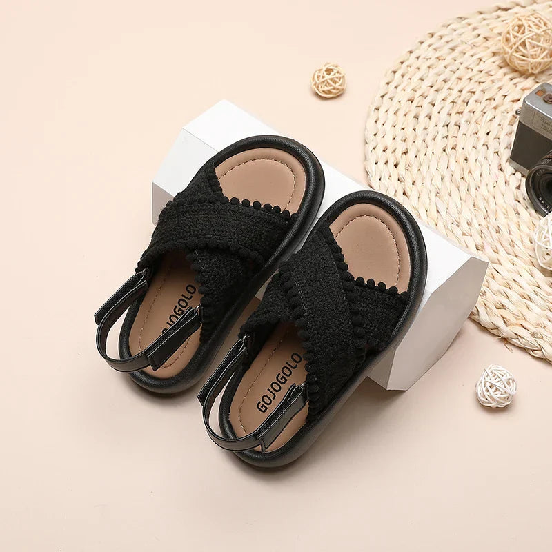 Girls Summer Beach Shoes Ethnic Style Kids Casual Sandals Soft Sole Fashion Children Retro Princess Shoes 2026 Summer New 21-37