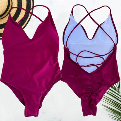 Solid One Piece Swimsuit Women Swimwear 2025 New Bikini Sexy Bodysuit Plus Size Bathing Suit Swimming Suit Maillot De Bain Femme
