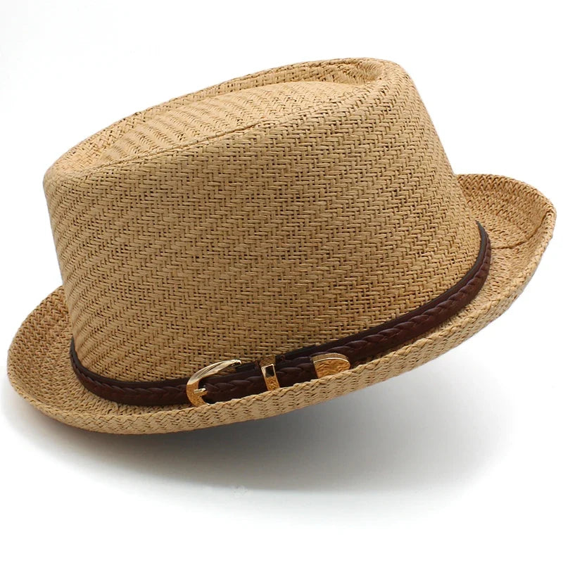 Men Women Straw Pork Pie Hats Summer Sunhat Boater Caps Sailor Sombrero Beach Fedora Trilby Outdoor Travel US Size 7 1/4 UK L