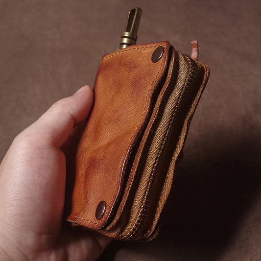 Sac à clés de luxe en cuir véritable, multifonctionnel, porte-cartes, porte-monnaie, pour hommes et femmes, organisateur d'étui à clés de voiture