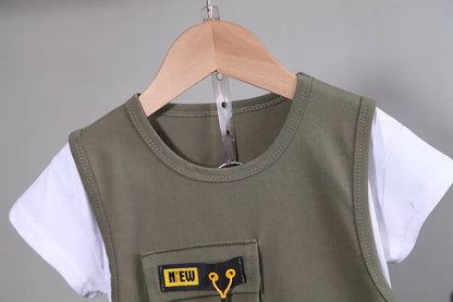 New Toddler Summer Baby Boys/Girls Clothes Children Pulling Rope Pocket T-Shirt Shorts 2Pcs/Set Infant Kids Fashion Tracksuits