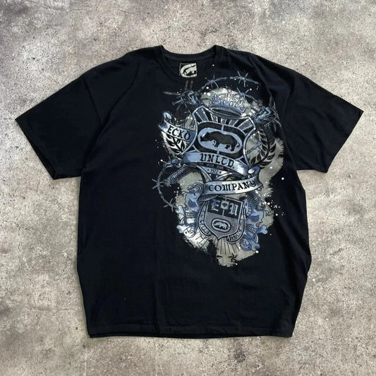 Ecko Rhino Graphic Print T Shirt Y2K Vintage Oversized Streetwear Tee for Men Women Unisex Cotton Couple Rebel Shirt Top