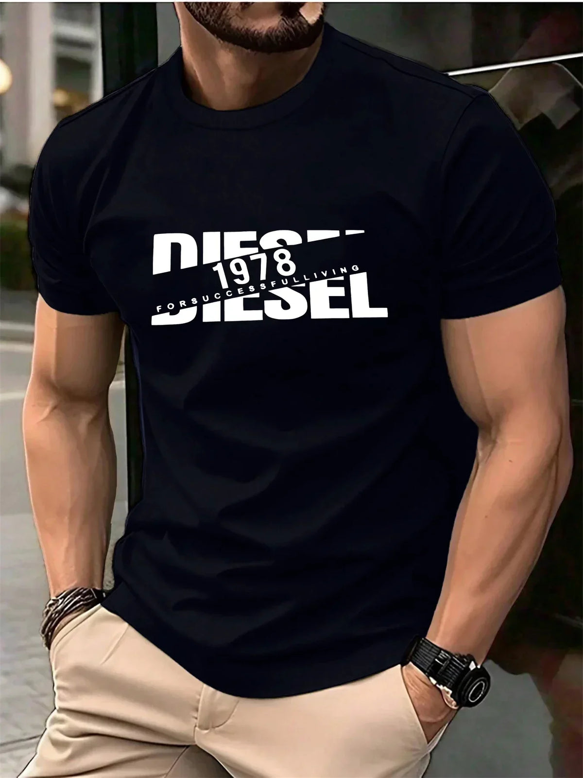 New European and American Trendy Men's Fashionable Casual Short Sleeved T-shirt, Solid Color T-shirt, Men's Summer Sports Tops