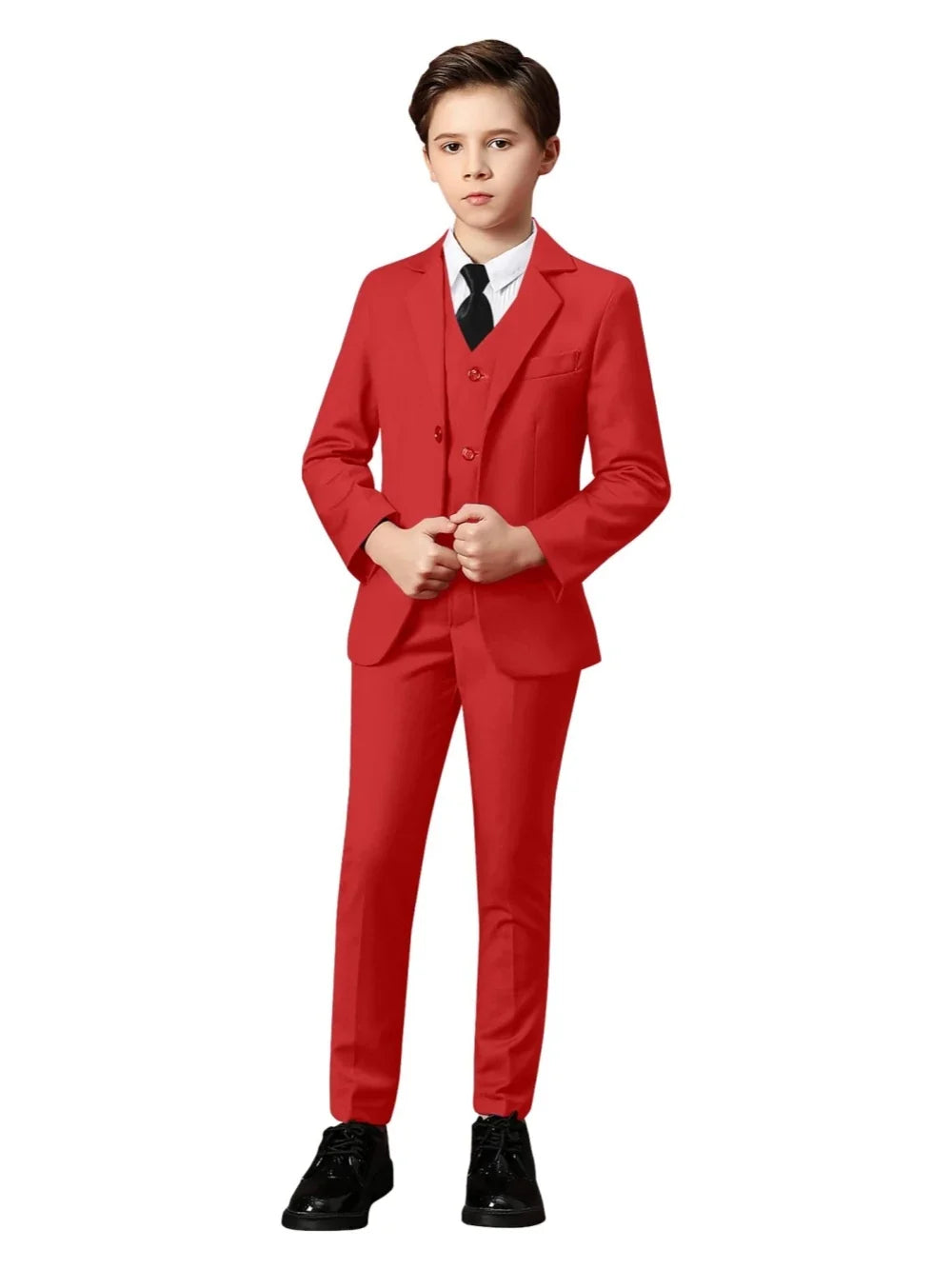 Boys Solid Suit Set 3 Pieces Perfect For Parties Smart Elegant Notched Lapel Kids Suits Wedding Ring Bearer Outfit 2-20T