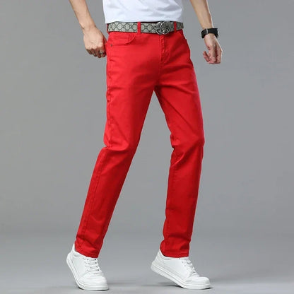 6 Colors New Jeans Men's Stretch Cotton Denim Pants Classic Straight Fashion Fit Autumn Business Casual Trousers Man Clothes